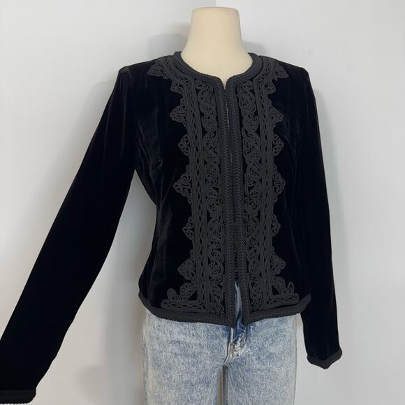Lafayette 148 Velvet Embroidery Blazer Jacket in Black Silk Blend Long Sleeves 6 - Picture 2 of 12